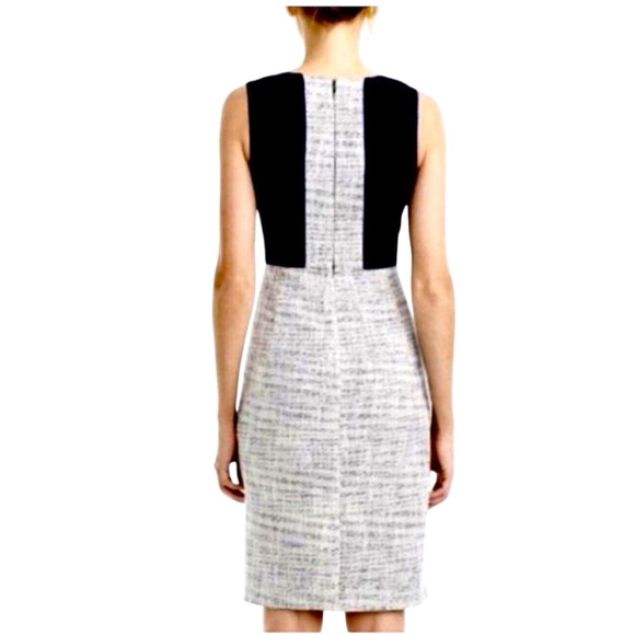 J. Crew Navy Ivory Tweed Sheath Dress Eyelet Panel Size 8 - Picture 2 of 12